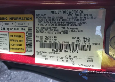 2016 Ford Fusion Se from USA, damaged, VIN 3FA6P0HD3GR153209